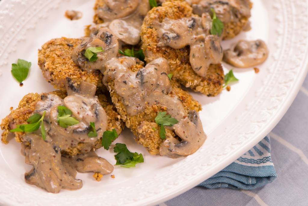 Oat Breaded Pork Medallions With Dijon Mustard Sauce