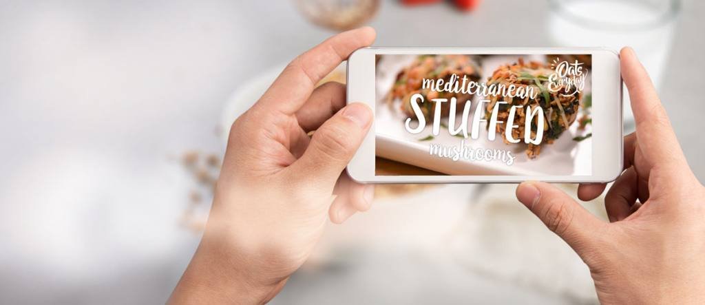 Mediterranean Stuffed Mushrooms video displayed on a mobile device
