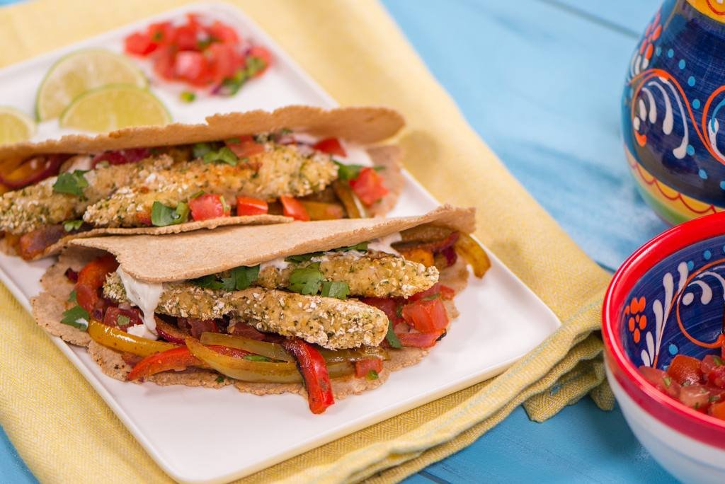 Oat Coated Crispy Chicken Fajitas (with Oat Tortillas)