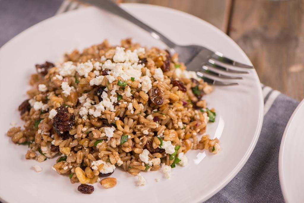 Oat Pilaf With Walnuts, Raisins And Feta