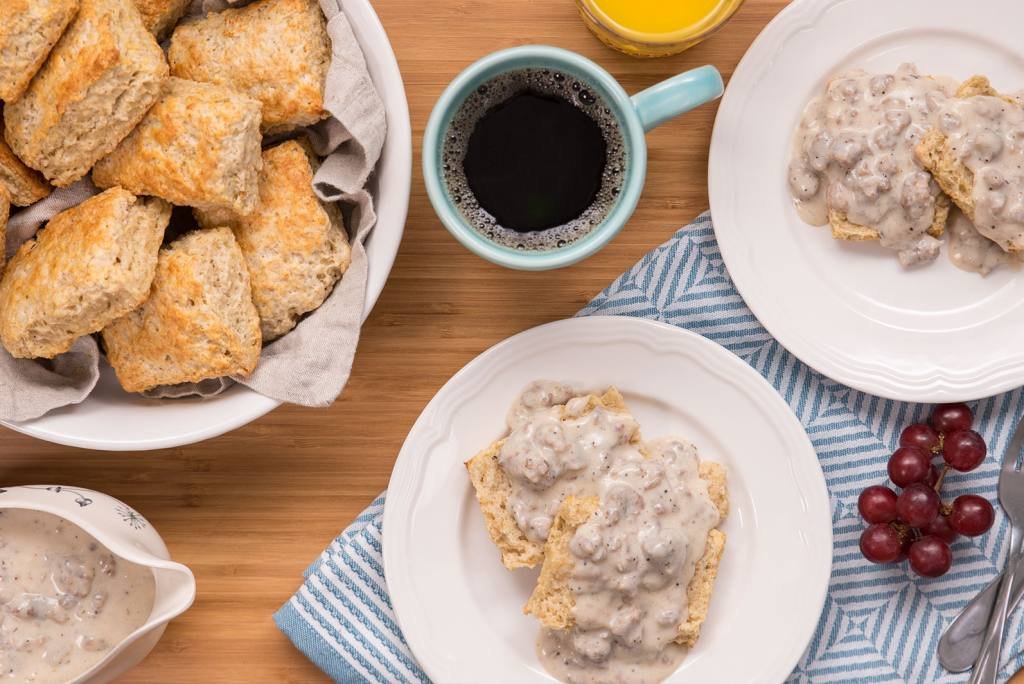 Buttermilk Oat Biscuits Sausage Gravy