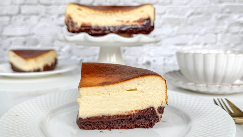 Oat brownie Basque cheesecake